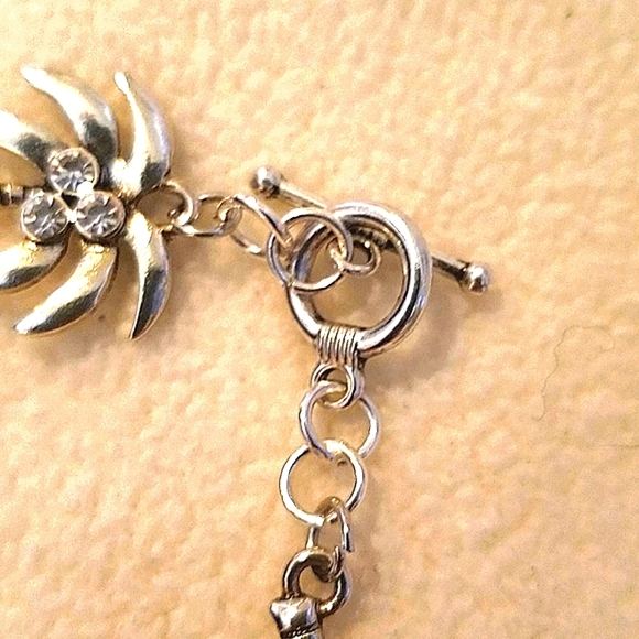 Bracelet silver plated Palm Tree CZ toggle New - Picture 2 of 5